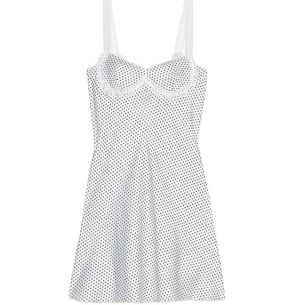 PINK BY FRANKIES BIKINIS | White, Black polka dot SCOUT CREPE DRESS | SMALL